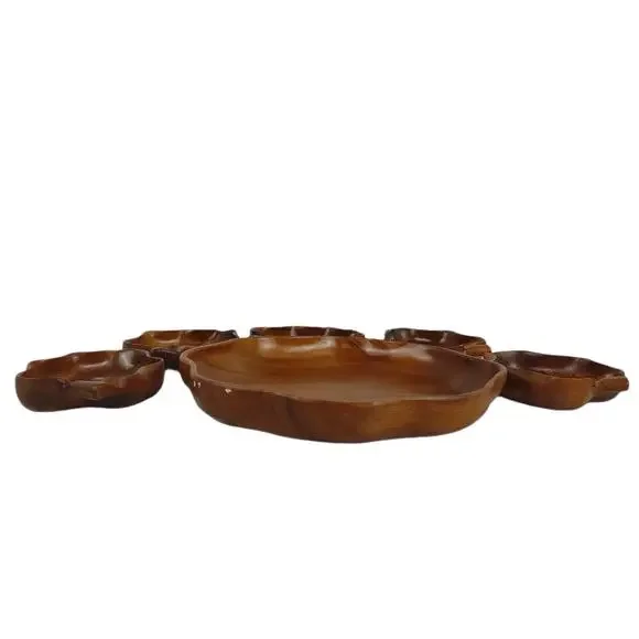 Vtg Blair Hawaii Honolulu Monkey Pod Wood Leaf Bowls 6pc Set 1960s Serving Tray